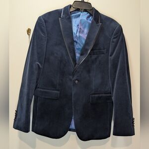 Egara Blue Velvet With Black Satin Trim Dinner Jacket Sport Coat Size 38S
